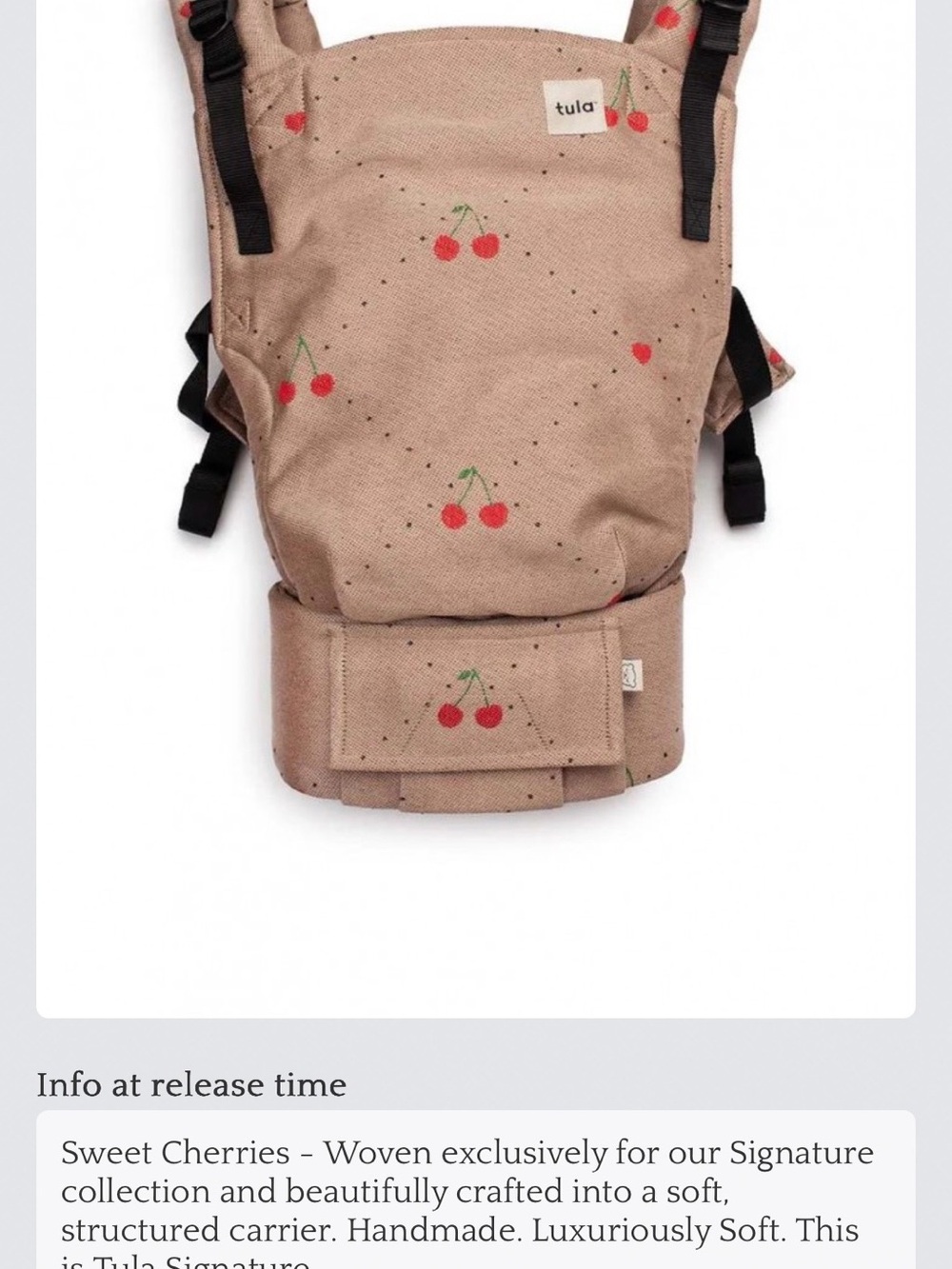 Brand new with tags and in box Tula signature toddler in sweet cherries - Picture 5 of 6